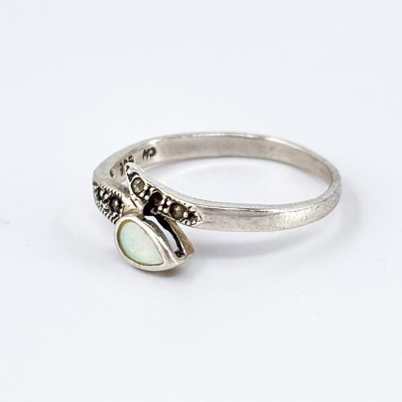 AS IS MISSING STONES Sterling Silver 925 Mother of Pearl Marcasite Ring Size 8 - Picture 6 of 10